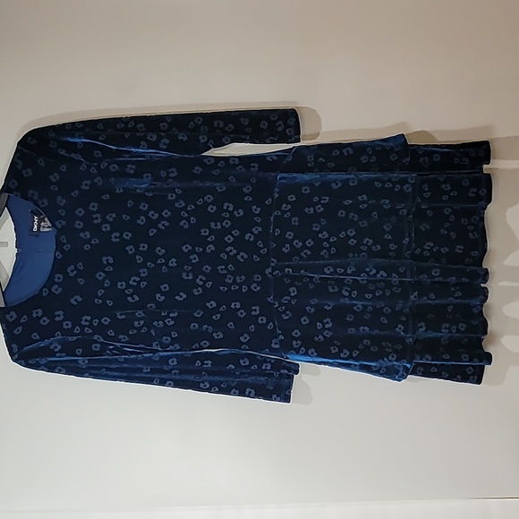 last price drop! DKNY Blue Velvet Layered Dress Crew Neck Velvety Party Dress - Picture 11 of 15